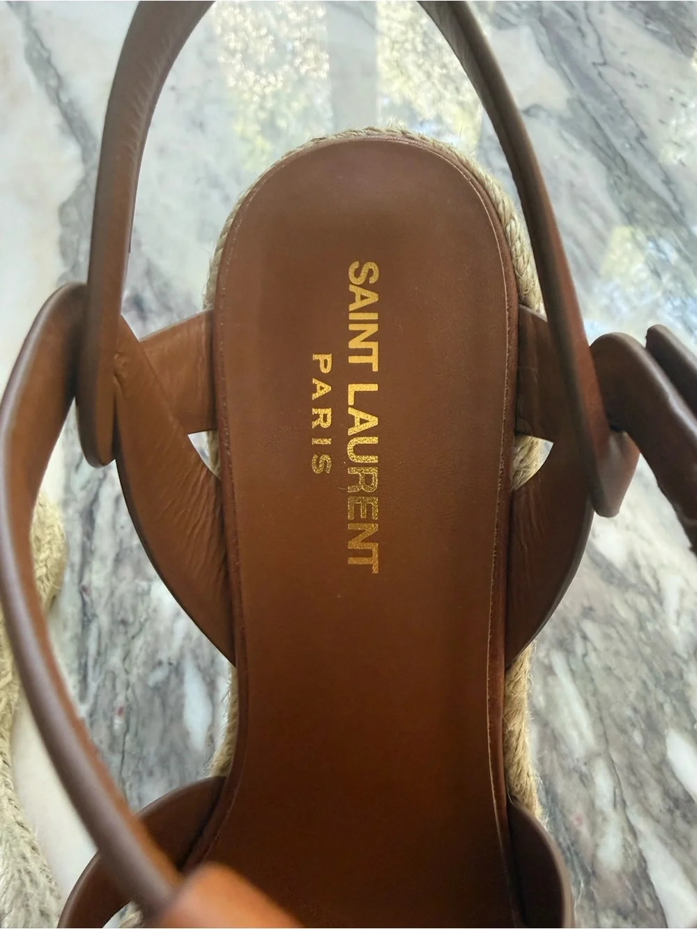 Saint Laurent Braided Espadrille Wedge Sandals - Brown